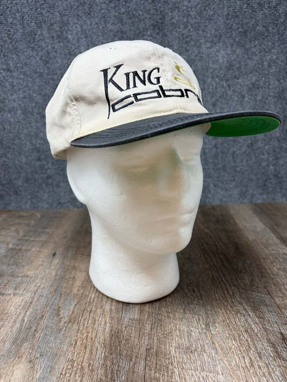 Vintage King Cobra Golf Hat Strap Back Imperial White 90s green under brim COBRA